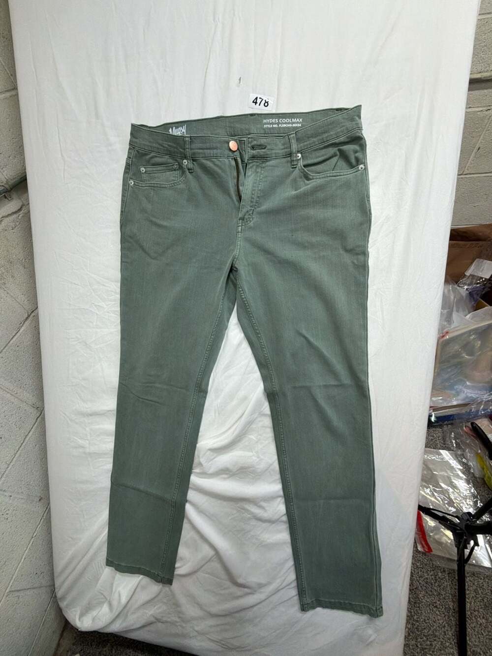 Mugsy Hydes Coolmax Pants Size 36x34 Green Stretch Denim